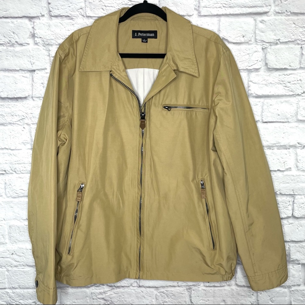 J. PETERMAN Harrington Jacket Men's Size L Cotton Nylon Blend Tan Coat Full Zip